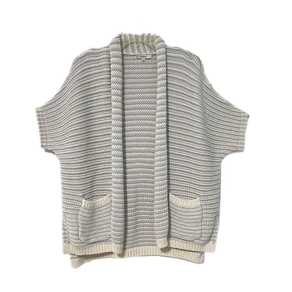 Madewell Curl Up Chunky Knit Open Cardigan Sweater White Gray XS Preppy Coastal